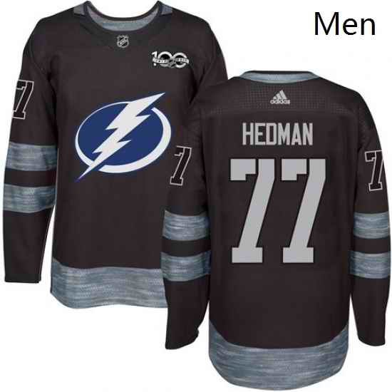 Mens Adidas Tampa Bay Lightning 77 Victor Hedman Authentic Black 1917 2017 100th Anniversary NHL Jersey